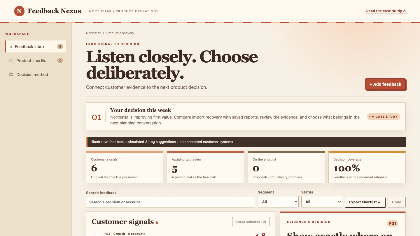 Feedback Nexus sample workspace